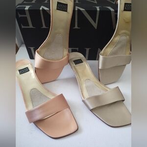 ANNE KLEIN SATIN SLIP-ON LOW HEELS SHOES TWO FOR ONE PRICE